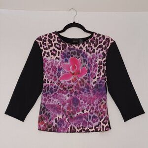 Women's Xhilaration Flower Animal Cheetah Print Top in Size Medium